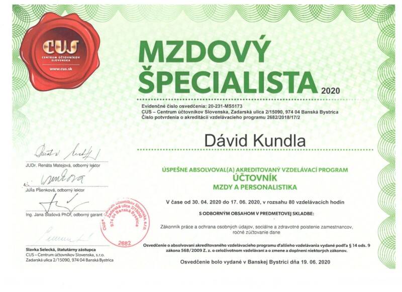 Certifikát mzdový účtovník
